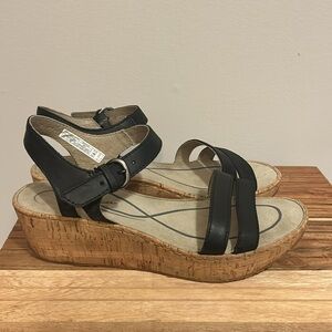 Eddie Bauer W. Kara ll Wedge Black Platform Cork Sandal